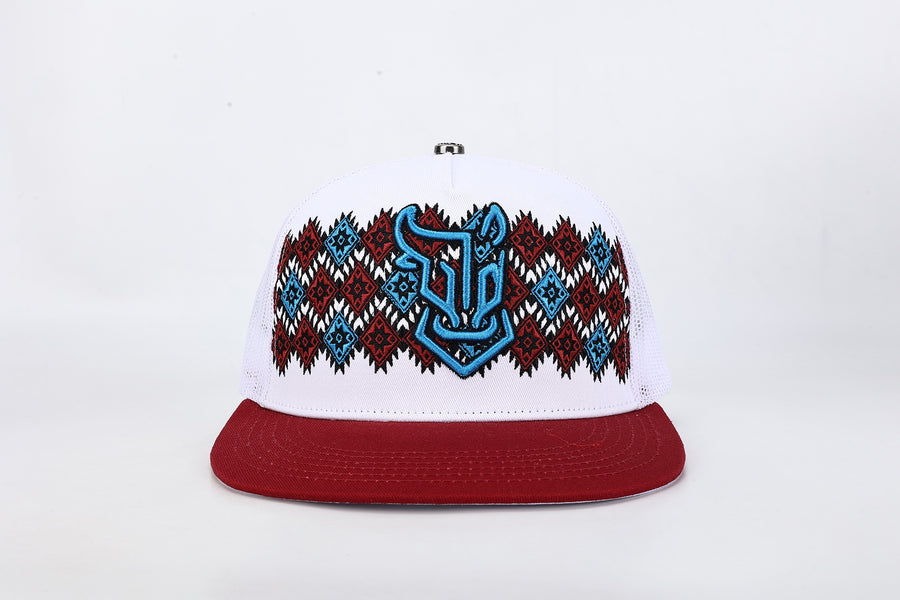 Horse-Bull Aztec Burgundy White